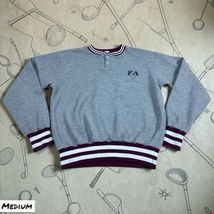 Vintage FA Golf Club Sweatshirt Mens Medium Gray Striped Ribbed Henley Pullover